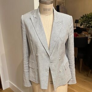 Theory Linen Striped Double-Breasted summer Blazer